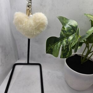 Elegant Cream Plush Heart Keychain